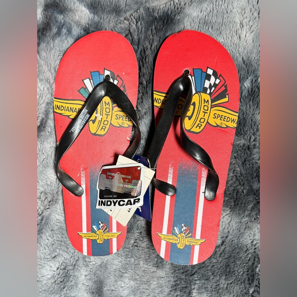 IndyCar Red Racing Flip Flops with Black Straps. Womens 10